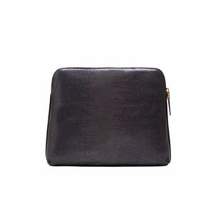 India Hicks Insider Black lizard embossed leather clutch gold zipper NWOT